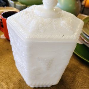 Vintage Fire King Milk Glass Lidded Cookie Jar